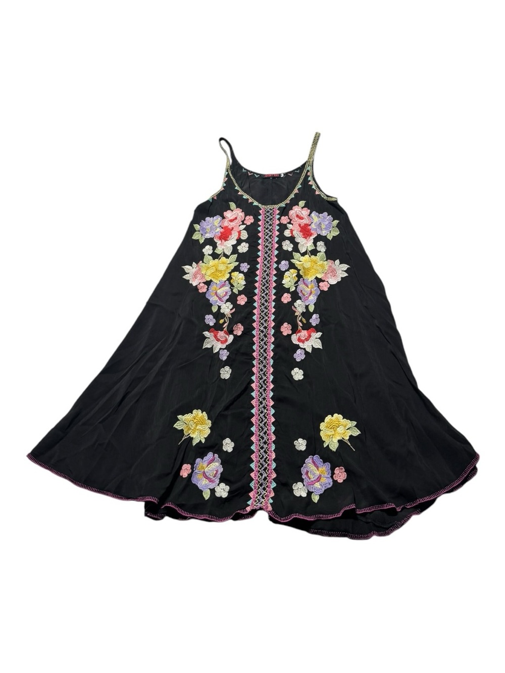 Johnny Was Black Maxi Dress Women’s Medium Boho Hippie  Floral Embroidery